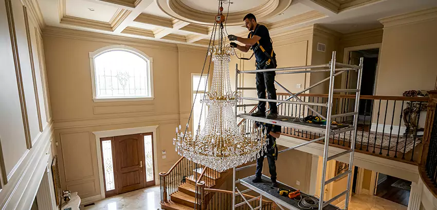 Two-Story Foyer Chandelier Installation in Gardner